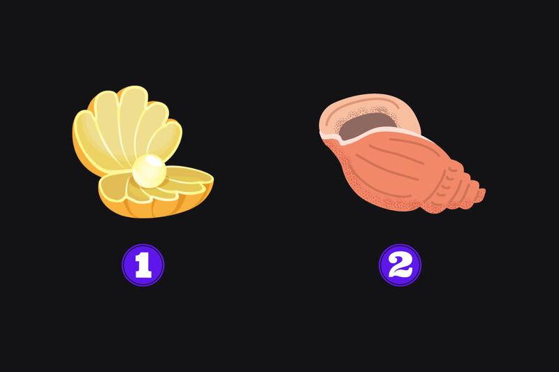 Dos alternativas en este test de personalidad: Una concha con una perla adentro, y una concha caracola.