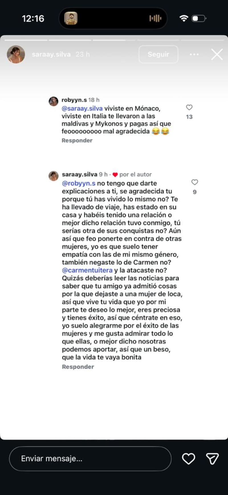 Respondiendo a otra supuesta ex de Maripán.
Foto: Instagram