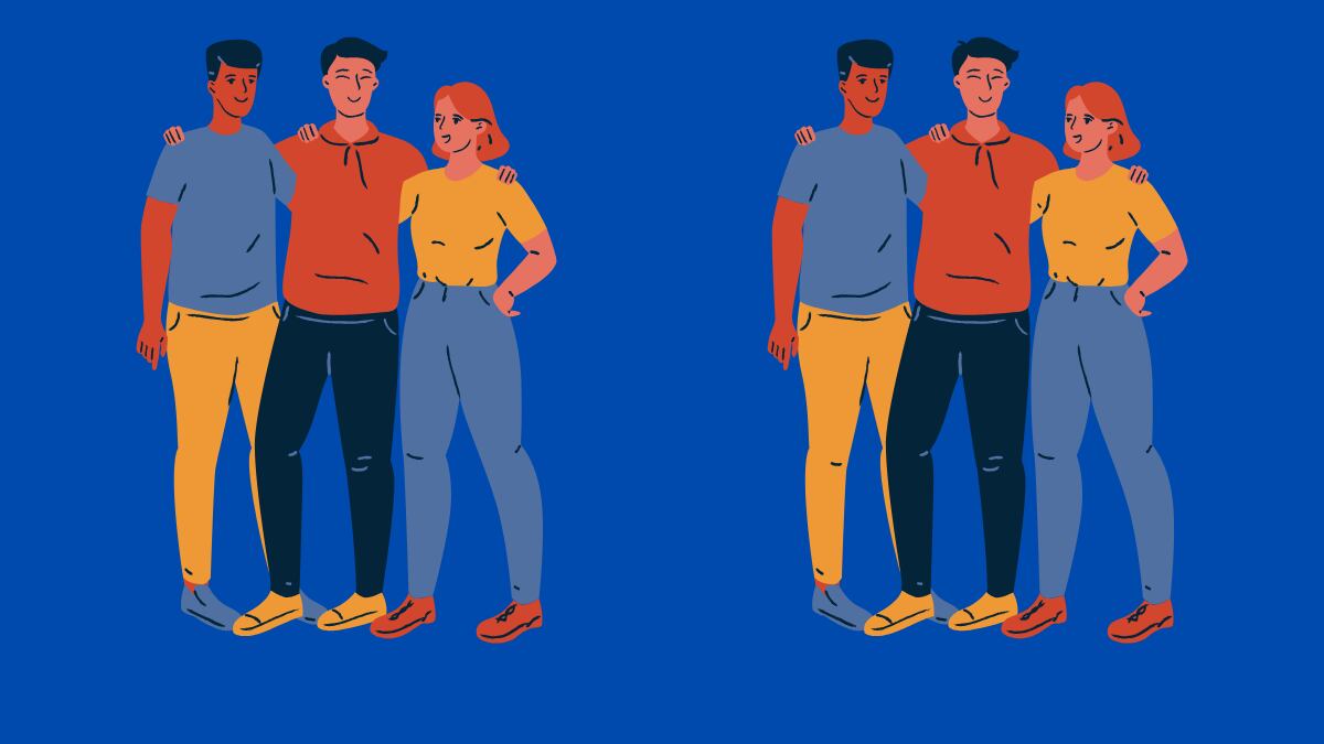 En este test visual hay dos imágenes de un grupo de amigos que parecen iguales, pero hay tres diferencias entre ellas.