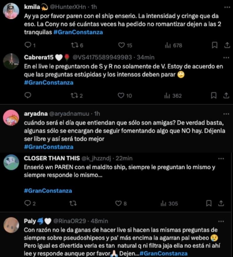 Algunas de las reacciones ante los duras preguntas y comentarios que recibió Constanza Capelli en su live.