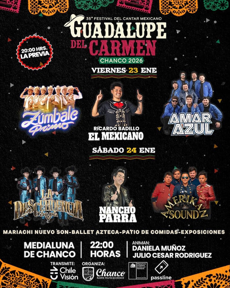 Conoce los artistas que estarán este fin de semana en el espectáculo cultural.
Foto: Instagram @festivalchanco