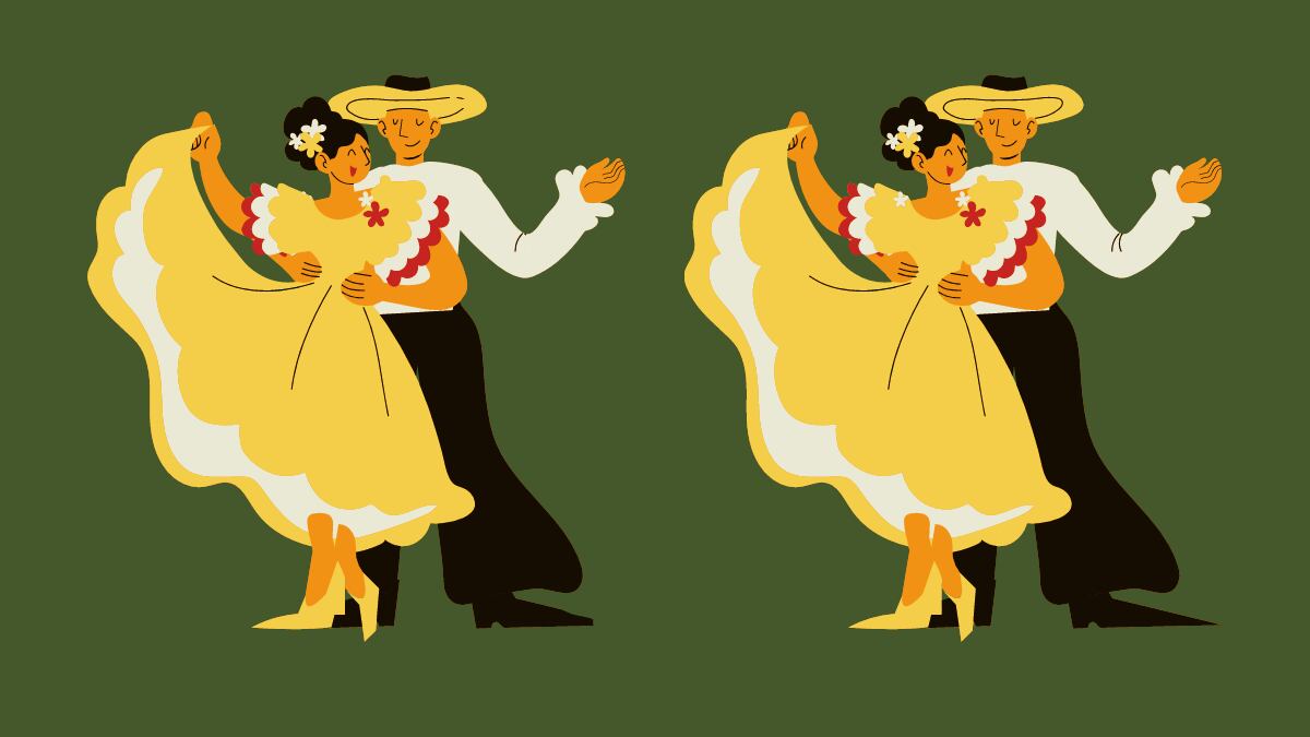 Una pareja de bailarines que se repite dos veces, pero que tiene cuatro diferencias.