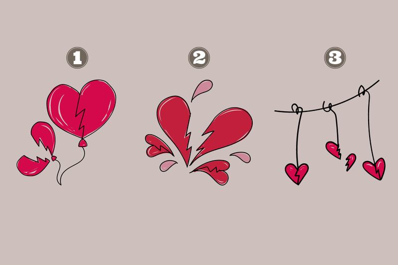 Ilustraciones de corazones rotos.