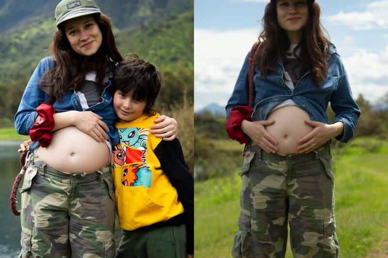 La actriz mostró su abultada pancita de embarazo.