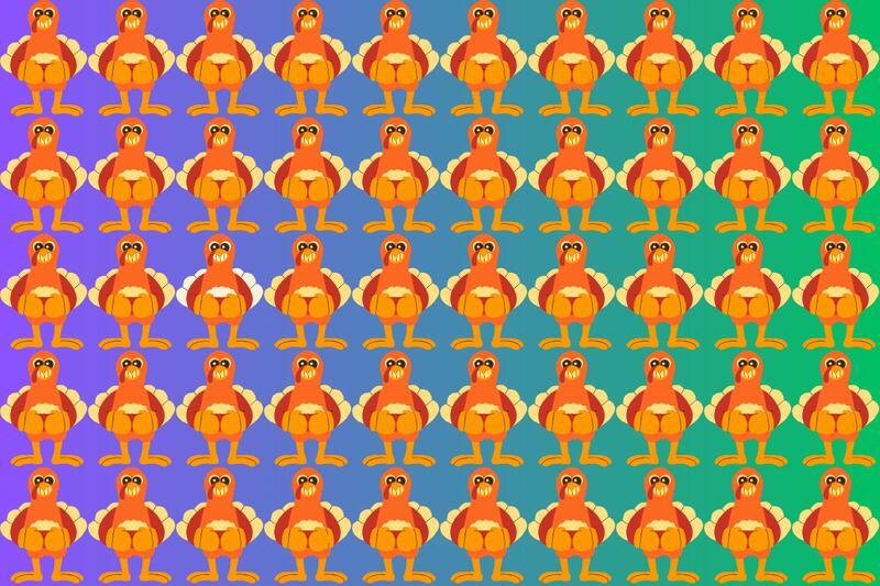 En este tes visual hay muchos pavos, pero tres son diferentes.