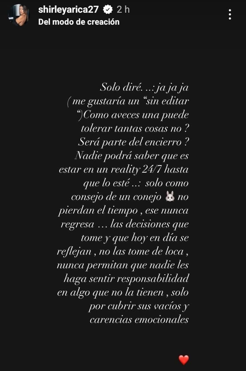 Shirley Arica se pronunció frente a su situación con Arturo Longton. Créditos: Instagram
