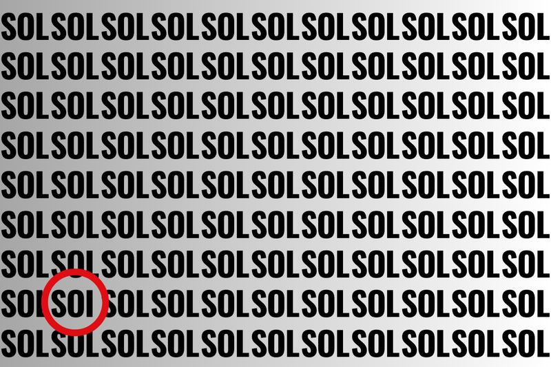 En este test visual está escrita la palabra SOL muchas veces, pero entremedio hay una que dice SOI.