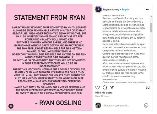 comenta sobre las nominaciones de los Oscar 2024.