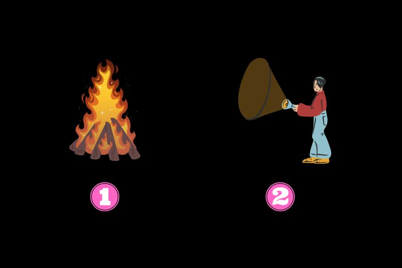 Dos posibilidades: una fogata y una persona con una linterna prendida.