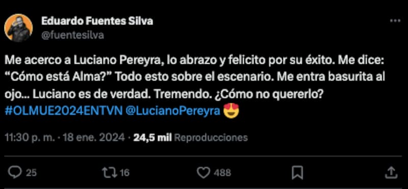 Eduardo Fuentes revela el mensaje que le dio Luciano Pereyra en el escenario del Patagual.