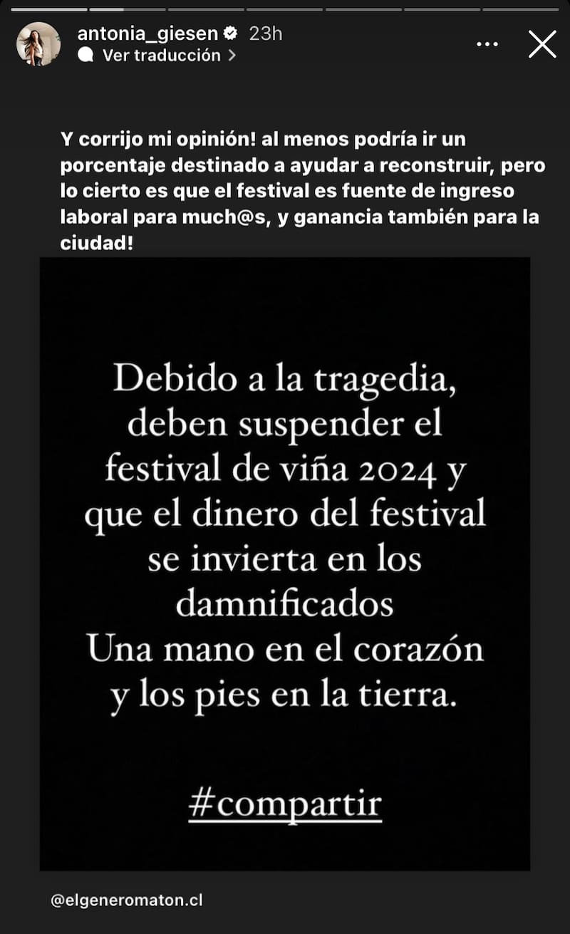 La opinión de Antonia Giesen ante la realización del Festival de Viña 2024.