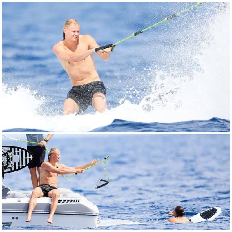 Erling Haaland practicando esquí acuático. Fotos: The Mirror