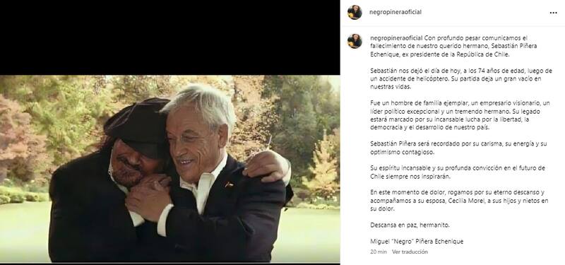 Miguel "Negro" Piñera y sus sentidas palabras tras la muerte de Sebastián Piñera.