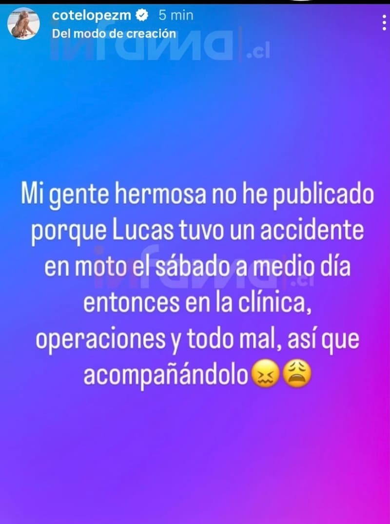La modelo informó que su pololo tuvo un accidente en moto.