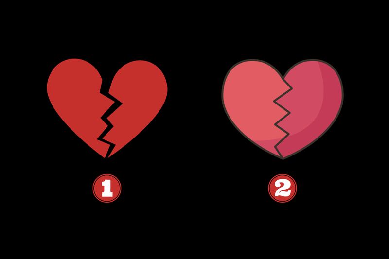 En este test de personalidad hay dos alternativas: un corazón roto en dos, y un corazón roto, pero cuyas partes permanecen juntas.