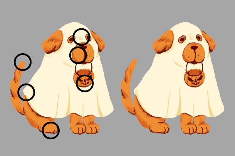 En este test visual hay dos perros disfrazados de Halloween, y tienen seis diferencias entre ellos.