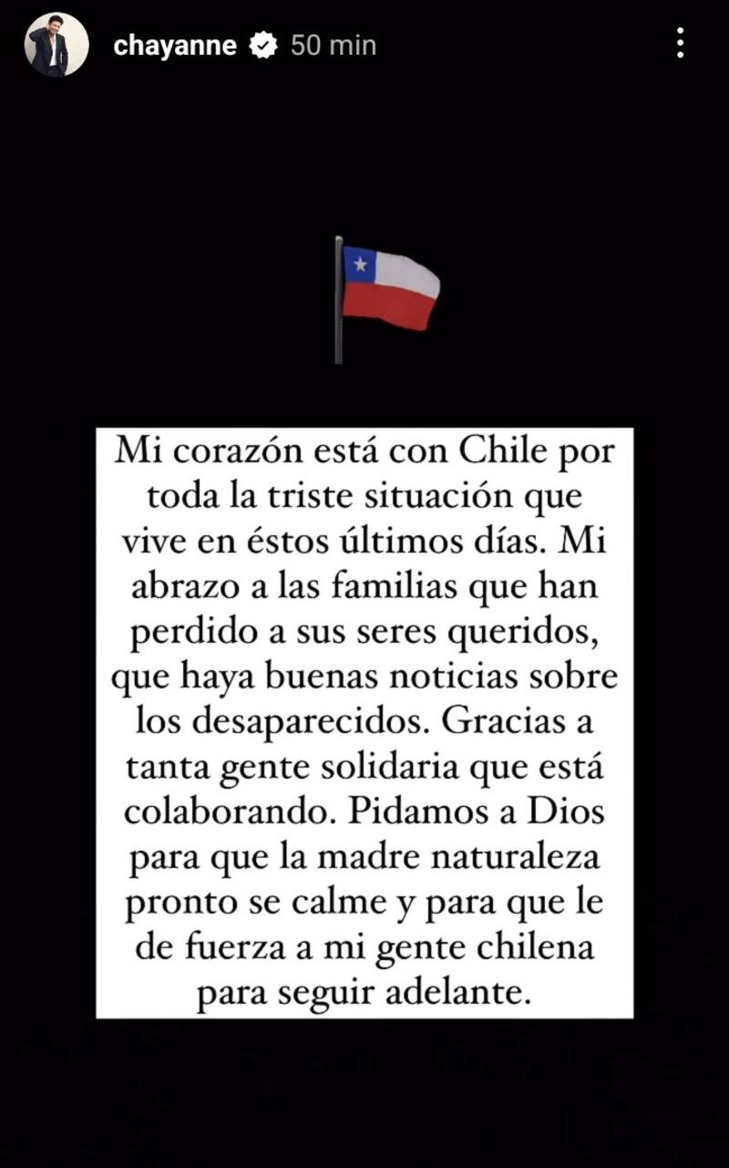 Chayanne envió mensaje de apoyo a Chile. Créditos: Instagram