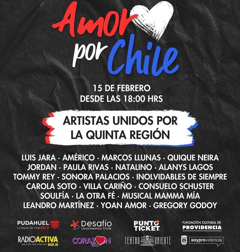Esta es la parrilla del evento Amor por Chile.