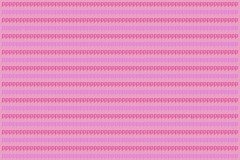Imagen llena de "p" con un fondo rosa, y entre ellas hay dos "q" escondidas.