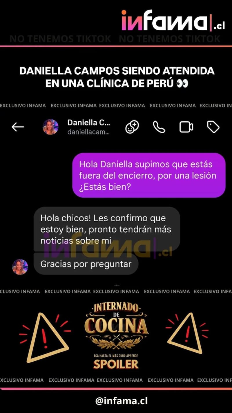 La participante confirmó que está en buen estado de salud tras sufrir una presunta lesión en El Internado. Créditos: Infama.