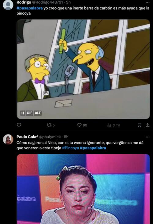 Críticas a Pincoya por su participación en "Pasapalabra". Foto: X.