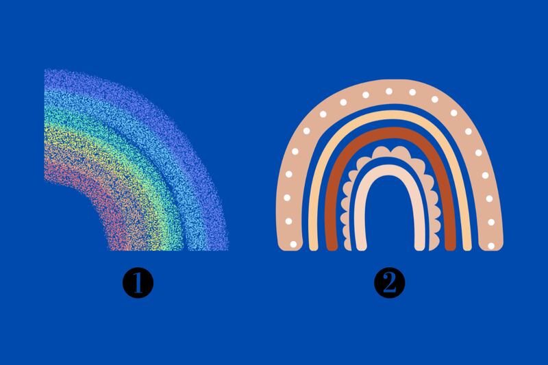 En este test de personalidad puedes elegir dos alternativas: un arcoíris de tiza y colores típicos; y un arcoíris de tonalidades rosas.