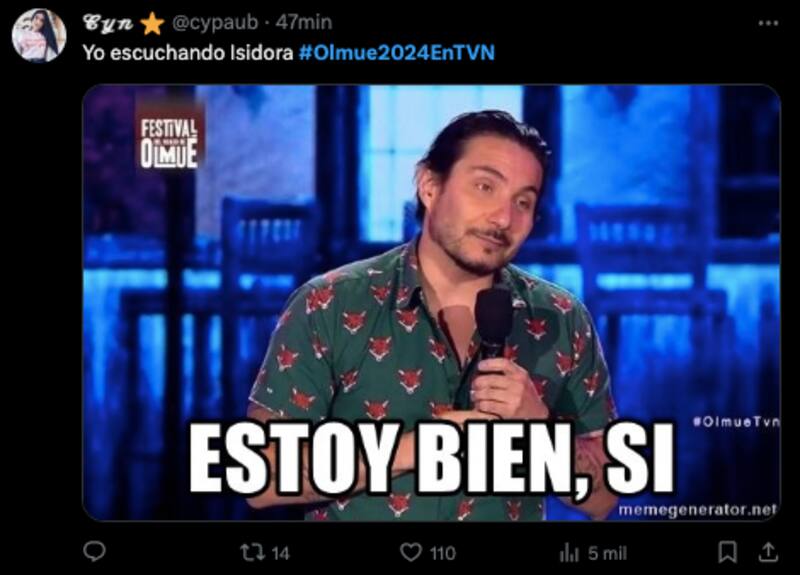 Una de las reacciones de la presentación de Denise Rosenthal en el Festival del Huaso de Olmué 2024.