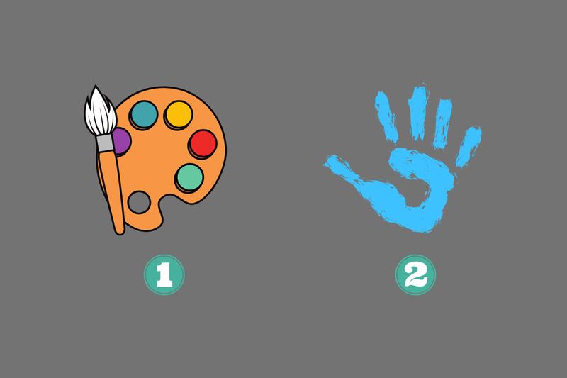 Dos alternativas en este test de personalidad: un mezclador con pintura y una mano pintada.