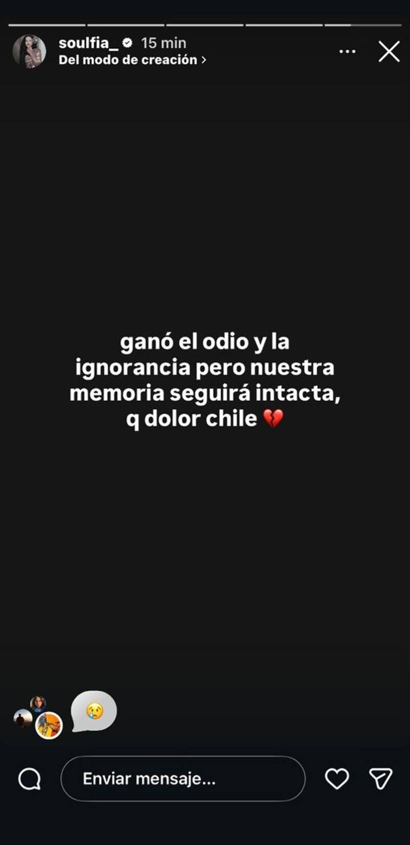 Posteo de la cantante Soulfía.
