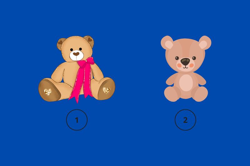 dos osos de peluche: uno más peludo y con bufanda, y el otro más pequeño y erguido.