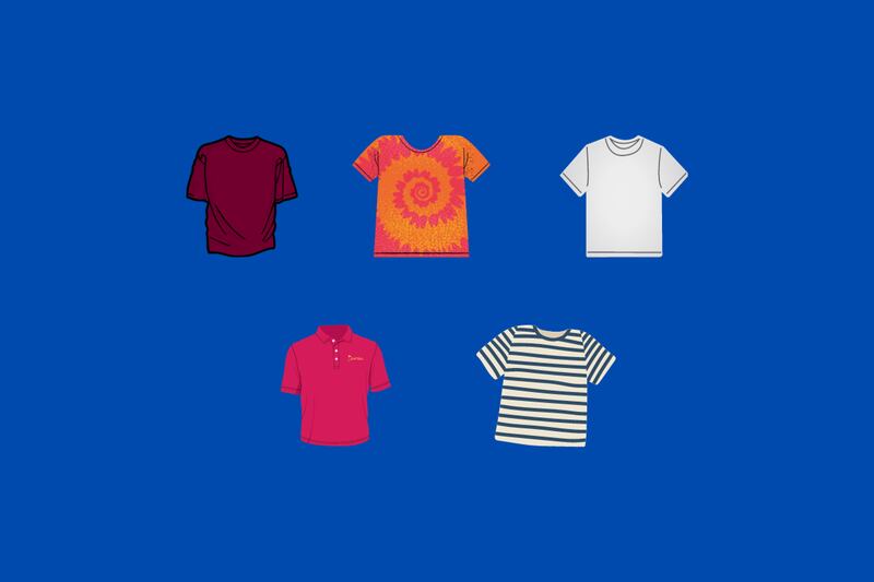 En este test visual hay cinco camisetas de diferentes diseños.