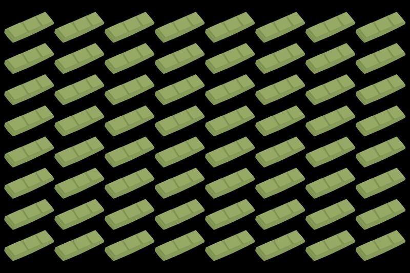 En este test visual se ven muchas barras de chocolate verde, y solo una es diferente.