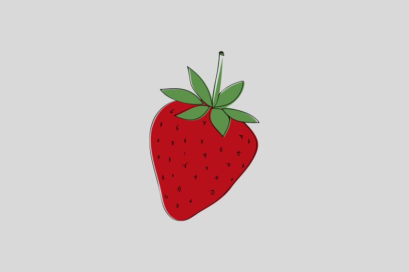 El dibujo de una frutilla sobre un fondo gris.