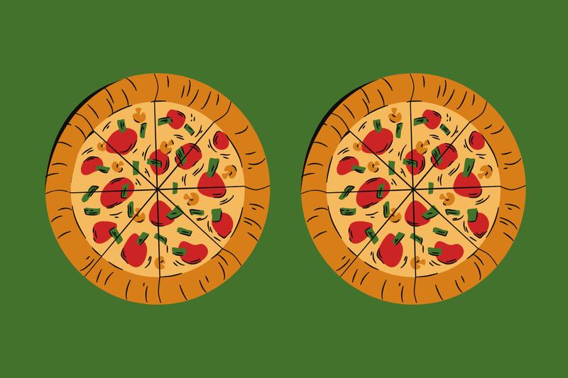 En este test visual hay dos pizzas que parecen iguales, pero hay 8 diferencias entre ellas.