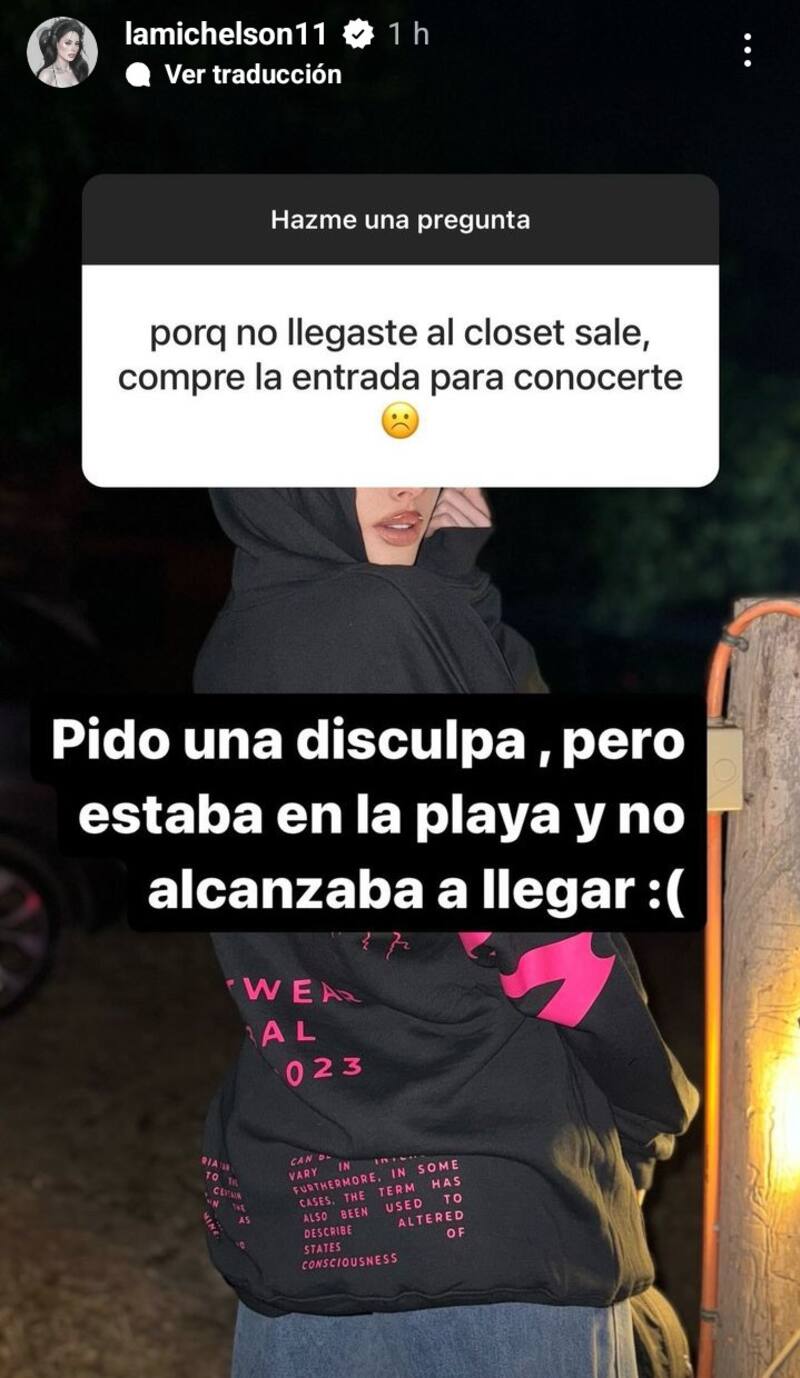 Ignacia Michelson pidió disculpas por ausentarse de la actividad con sus fans. Créditos: Instagram