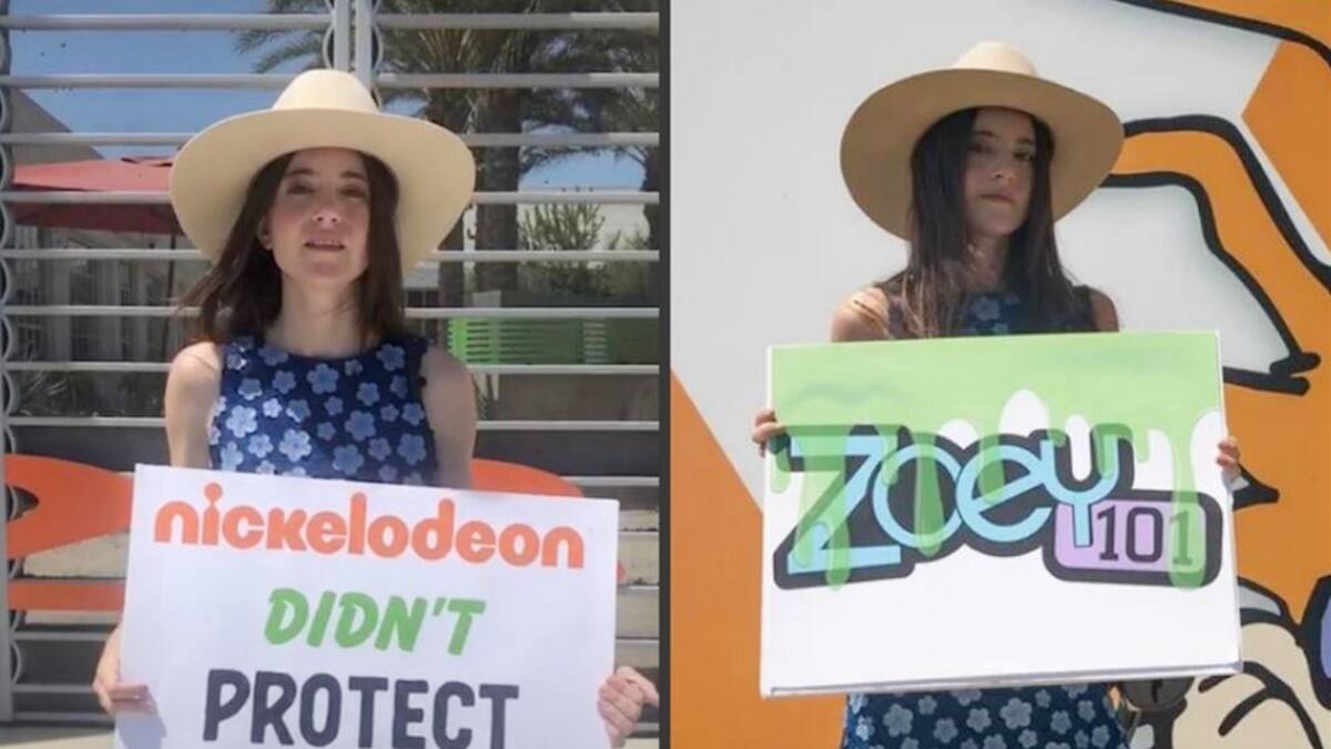 Alexa Nikolas, ex estrella de "Zoey 101", protesta en la sede de Nickelodeon por abuso infantil