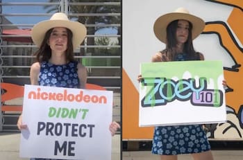 Alexa Nikolas, ex estrella de "Zoey 101", protesta en la sede de Nickelodeon por abuso infantil