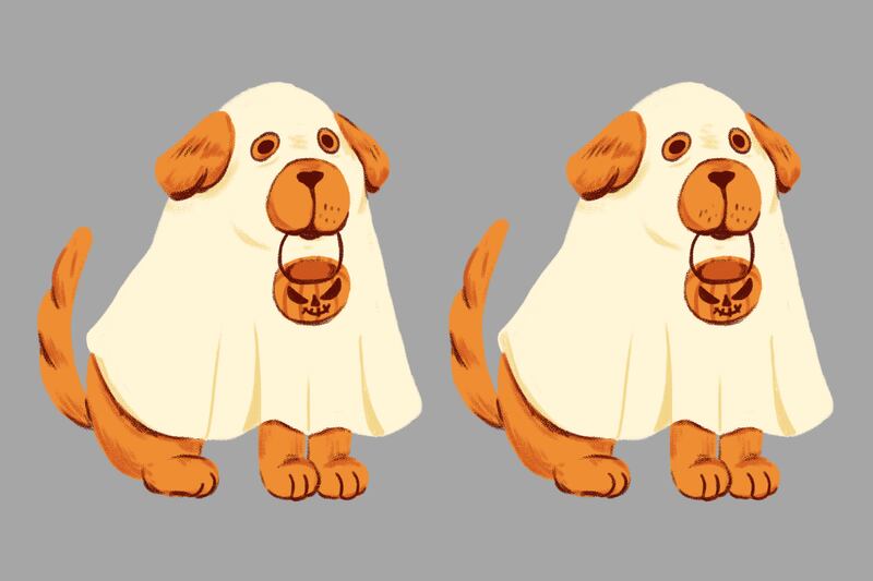 En este test visual hay dos perros disfrazados de Halloween, y tienen seis diferencias entre ellos.