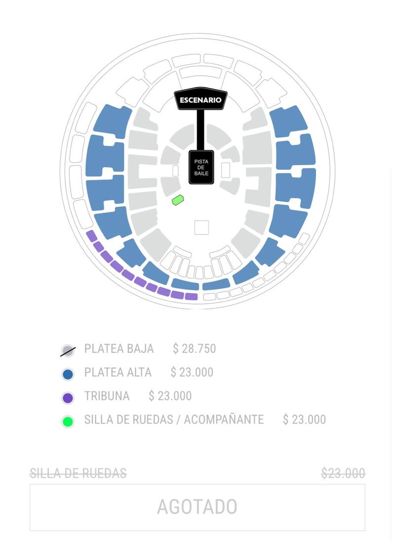 Las ubicaciones disponibles del evento.
Foto: puntoticket.com