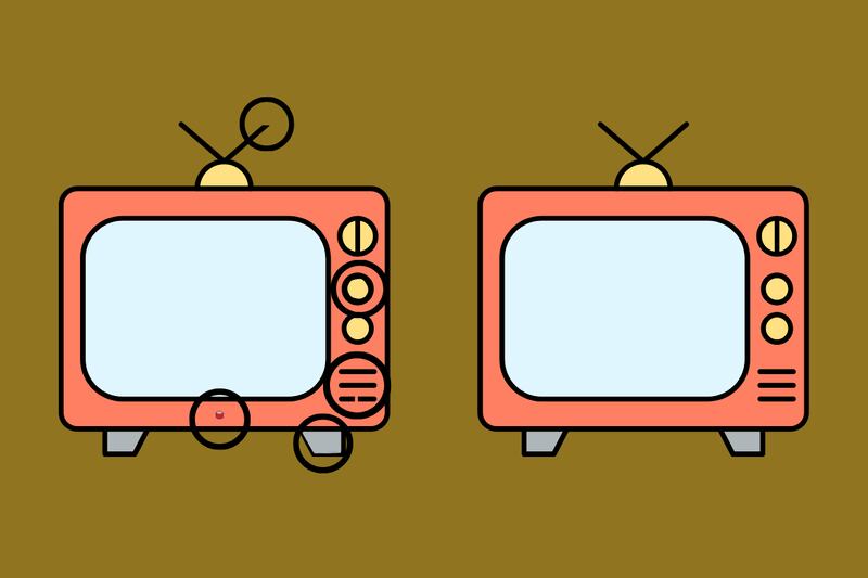 Test visual donde hay dos televisores que parecen iguales, pero que tienen diferencias entre ellos.