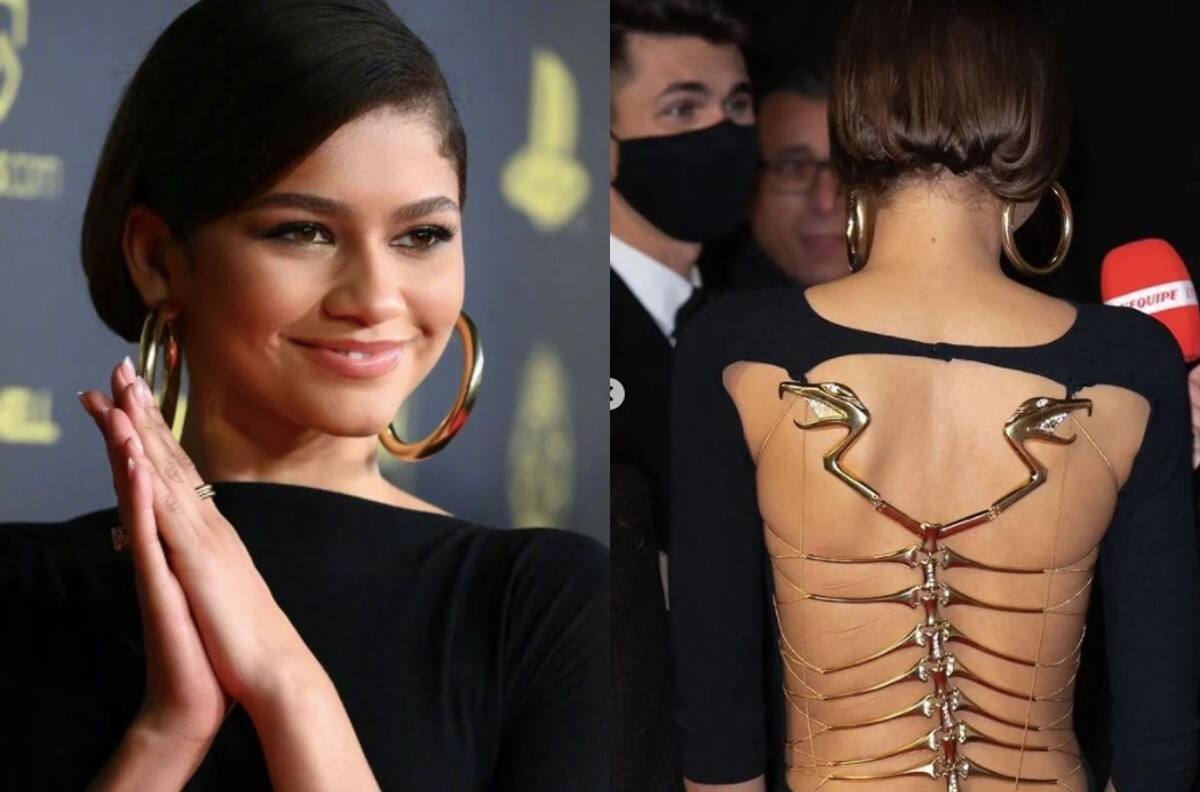 ¡WOW! Zendaya impacta en la gala del Balón de Oro usando vestido con impactante escote de escorpión