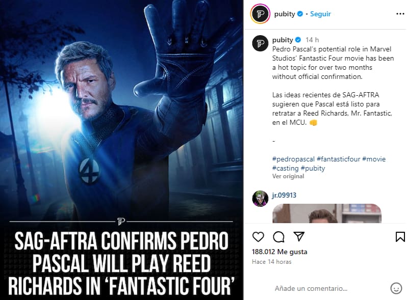 El director Matt Shakman ha publicado la noticia donde se revela el papel que interpretará Pedro Pascal en el universo de Marvel.