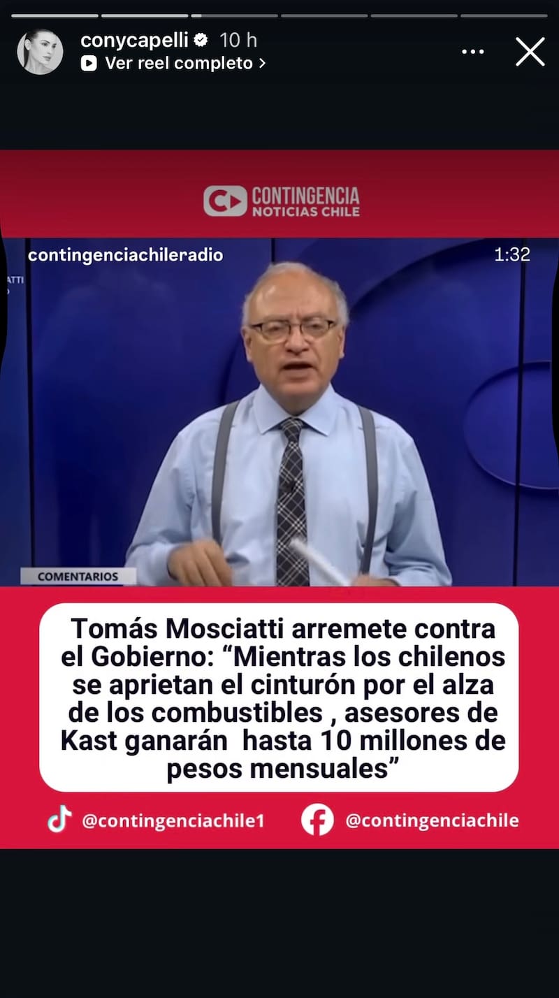 Compartido por Cony Capelli en sus historias.