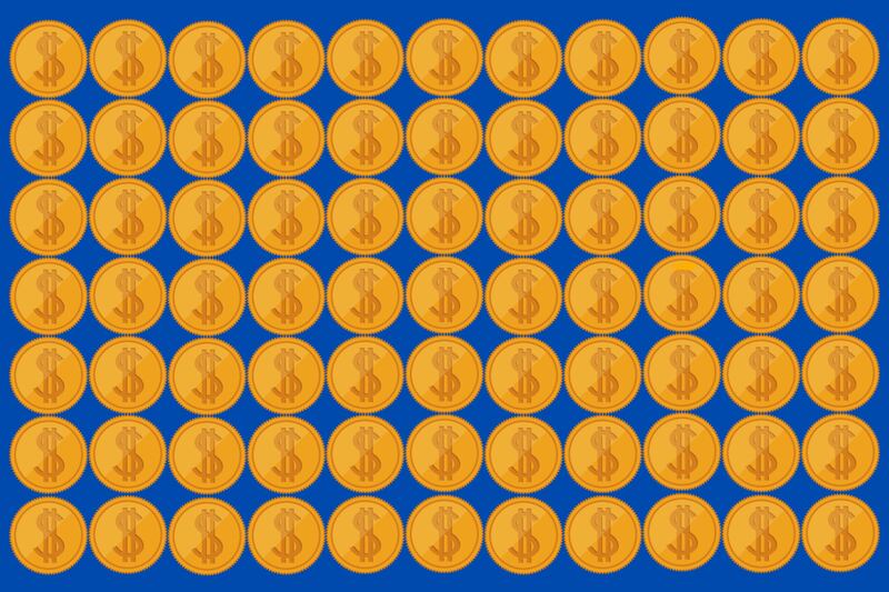 Muchas monedas doradas puestas sobre un fondo azul, y una de ellas es diferente a las demás.
