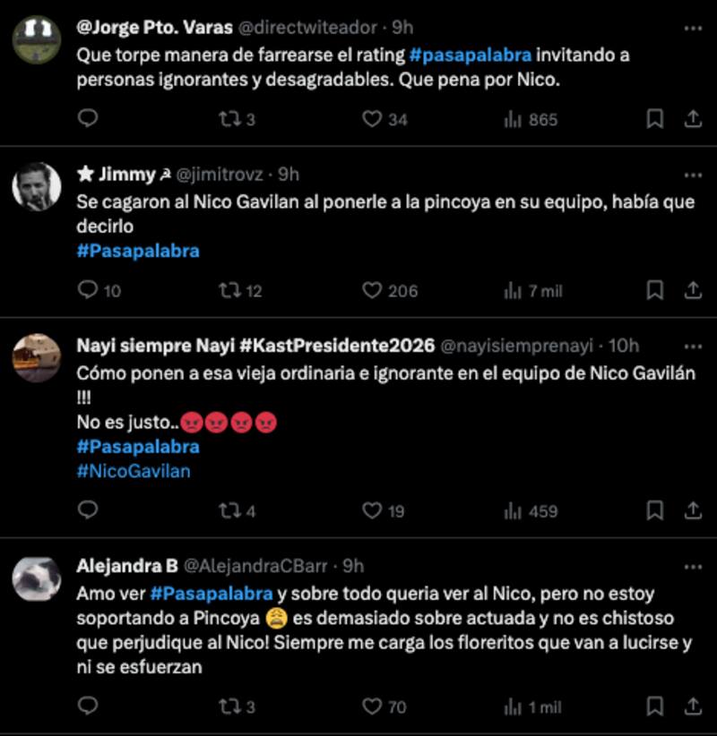 Pincoya fue duramente cuestionada en rede sociales por su participación en "Pasapalabra". Foto: X.