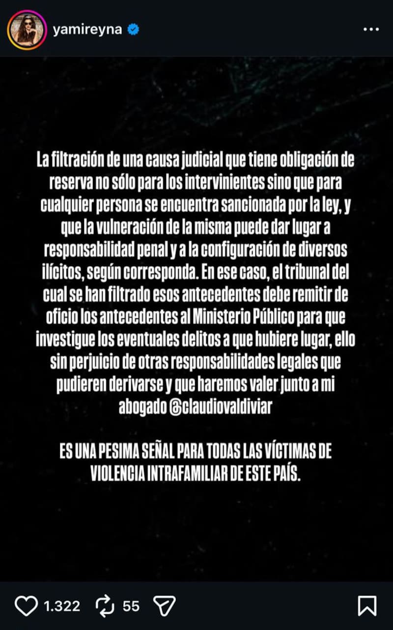 A través de su Instagram.
Foto: Instagram @yamireyna