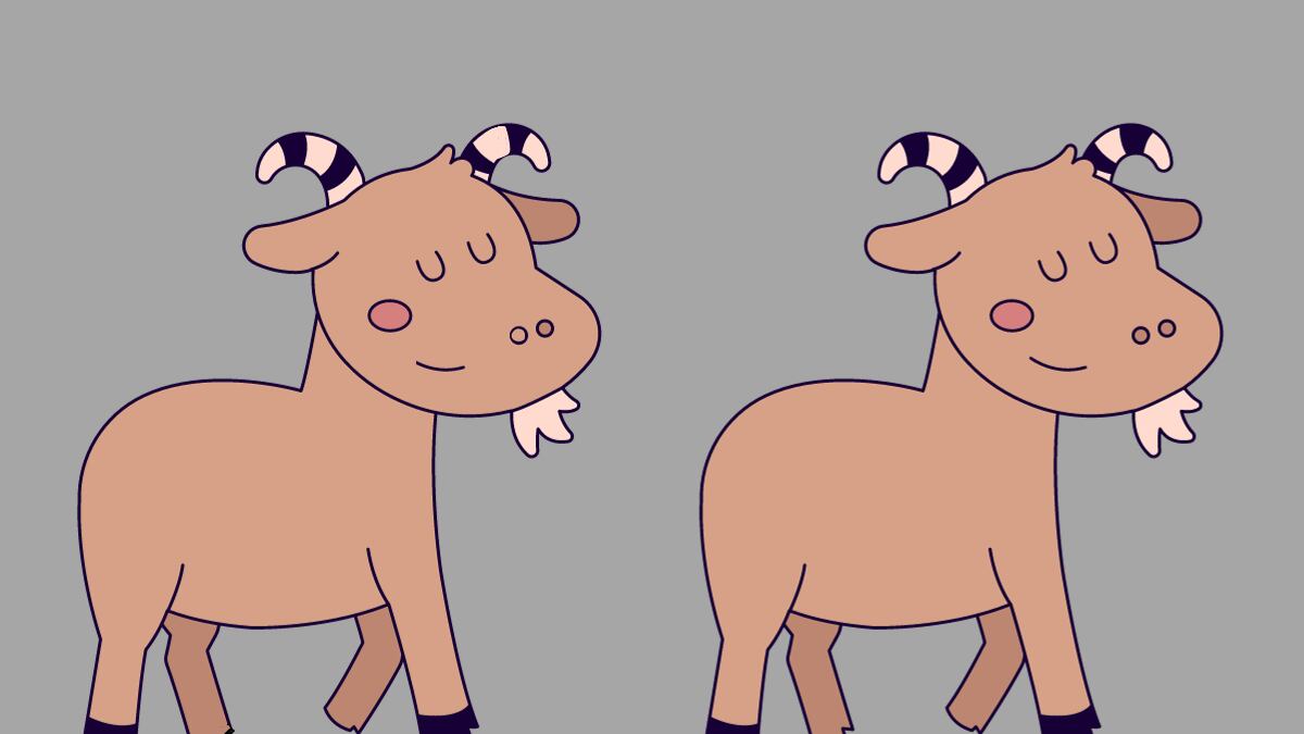 Dos dibujos de cabras que parecen iguales, pero tienen cinco diferencias entre ellas.