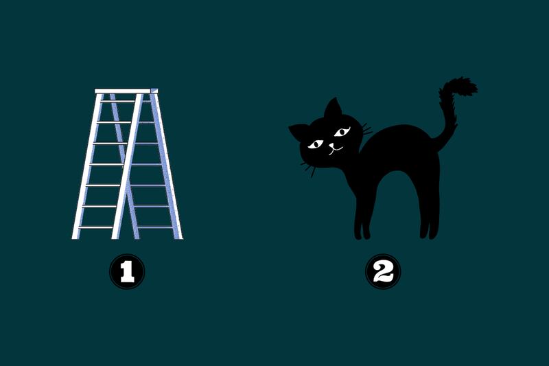 En la imagen hay dos opciones: una escalera y un gato negro en posición de susto.