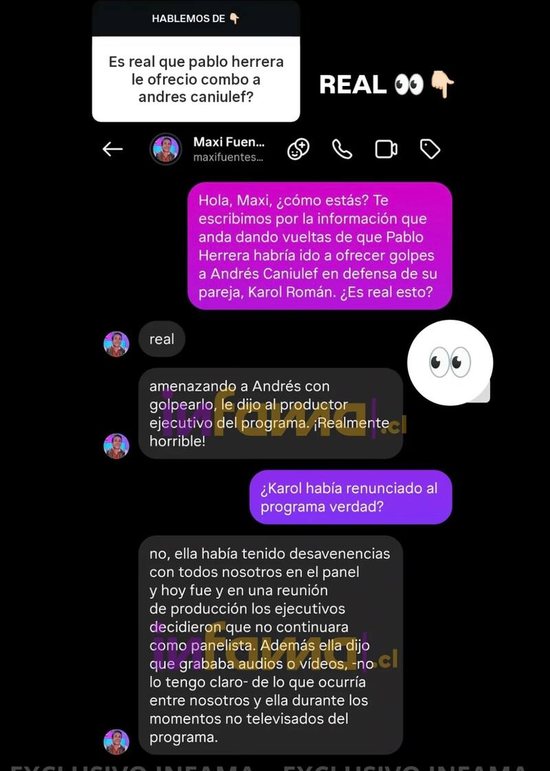 El panelista de Tevex confirmó que Pablo Herrera quiso pegarle a Andrés Caniulef.