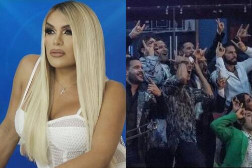 Wendy Guevara coquetea con uno de los integrantes de la banda el Recodo